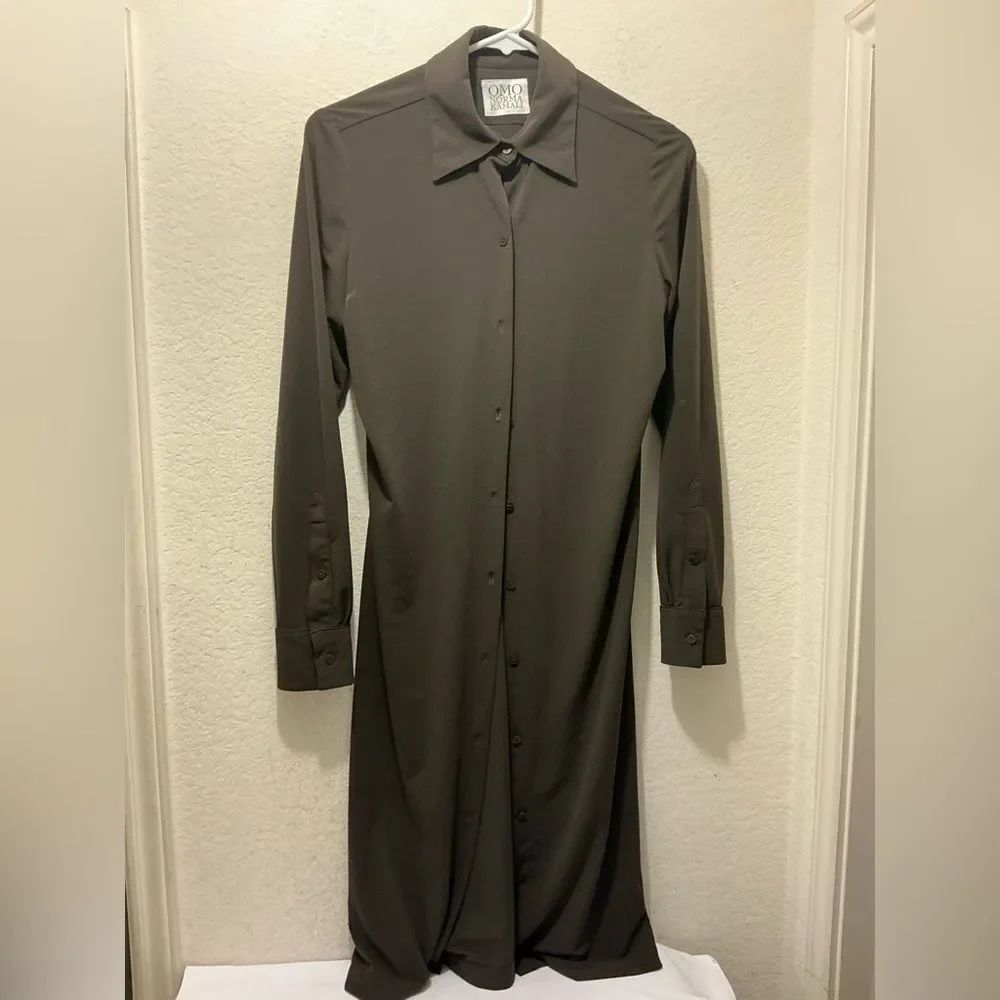 Omo Norma kamali dress shirt button up brown size small